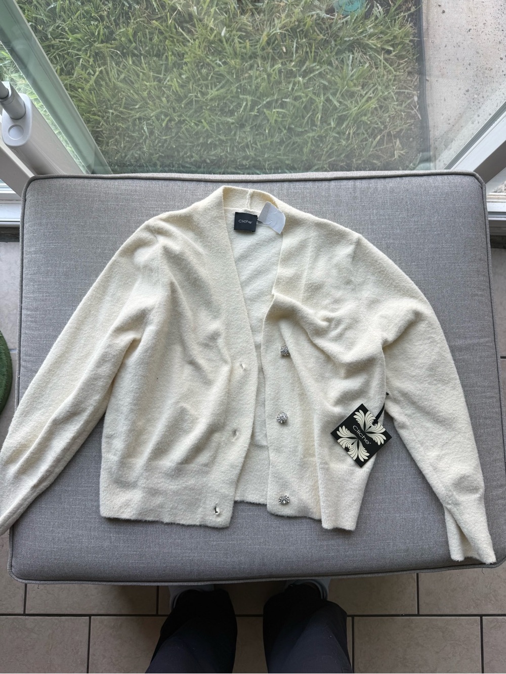Club Monaco Cream Button-Front Blazer-Style Cardigan